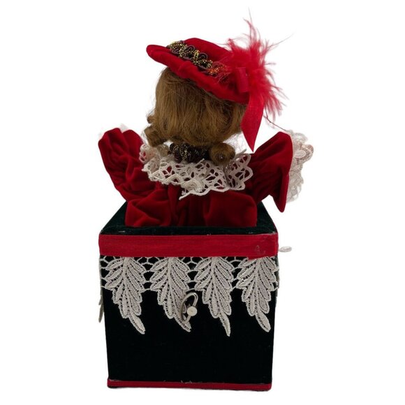 Vintage Jack-In-The-Box Jester Porcelain Doll With Red Velvet Victorian Outfit L - Picture 4 of 10